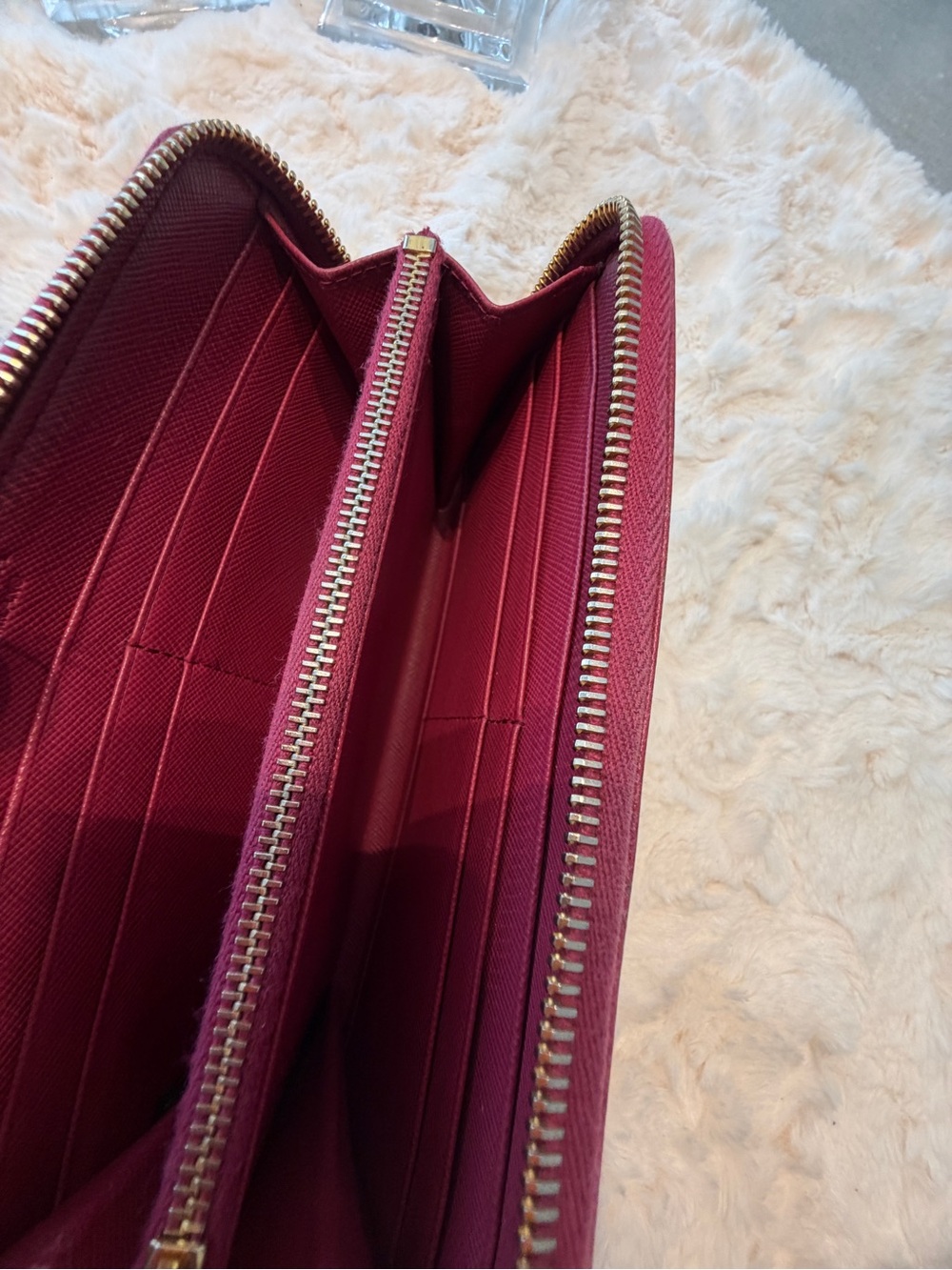 Prada Saffiano Leather Zip Around Wallet Pink Raspberry Gold Logo - Picture 5 of 12